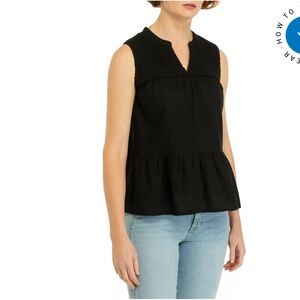 Crown & Ivy black women's sleeveless smocked pheasant top ruffled hem size Large